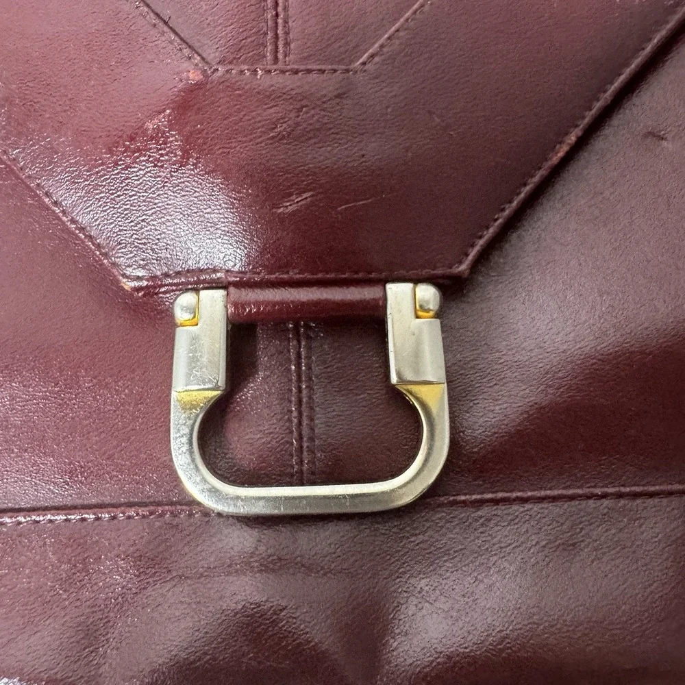 Lou Taylor Purse‎ Red Handbag Messenger Leather VTG Pop Up Hinged Mirror Italy